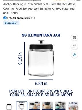 Anchor Hocking Clear Glass Jar with Black Lid - Pantry Storage
